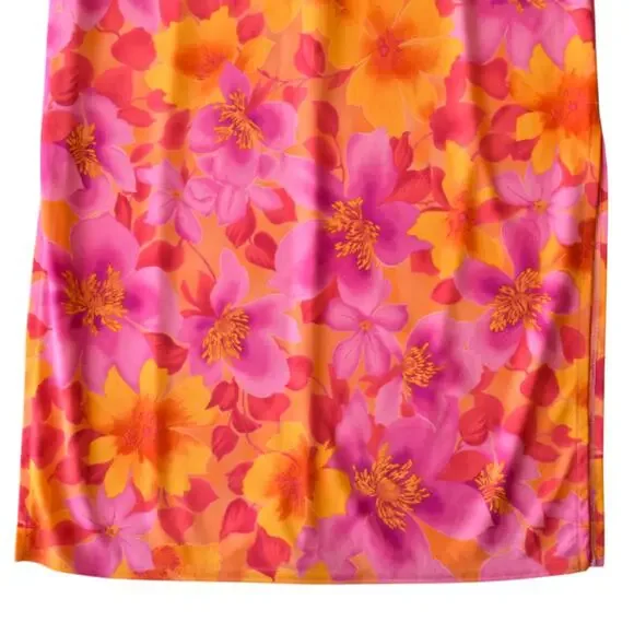 Y2K Hot Pink and Orange Hawaiian Floral Dress - Size S/M - Picture 3 of 5